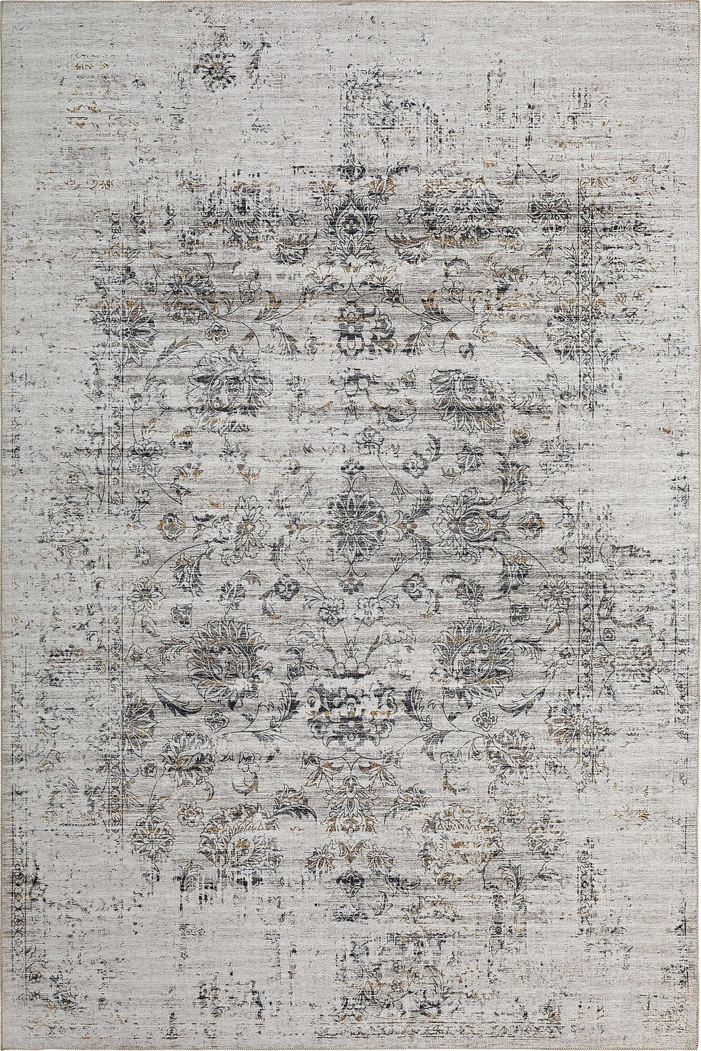 Aria Vintage Floral Transitional Grey and Beige Indoor Rug