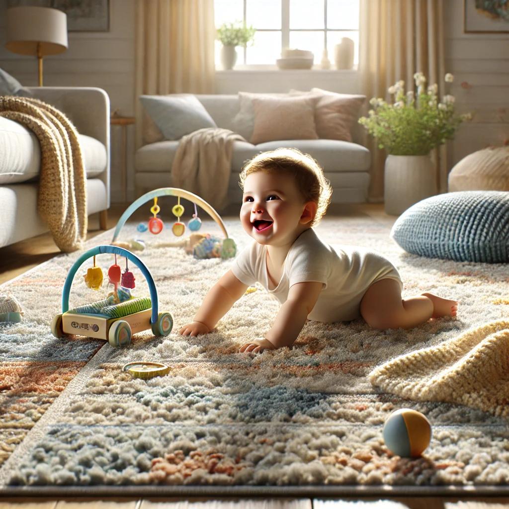 baby is playing on the rug