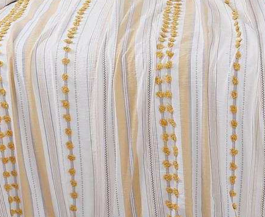 Textured 100% Cotton Ivory, Yellow and Grey Duvet Cover Set