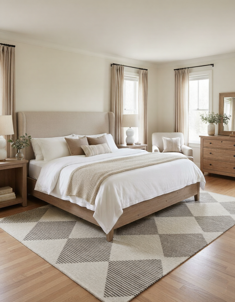 Sepia Checkered Contemporary Beige and Brown Indoor Rug