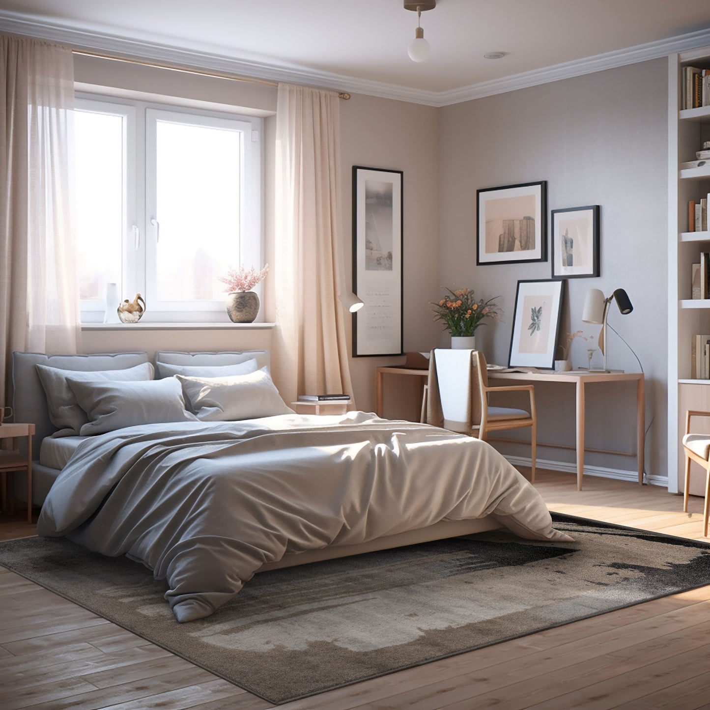 Tapis gris contemporain moderne en peluche de Nouvelle-Zélande