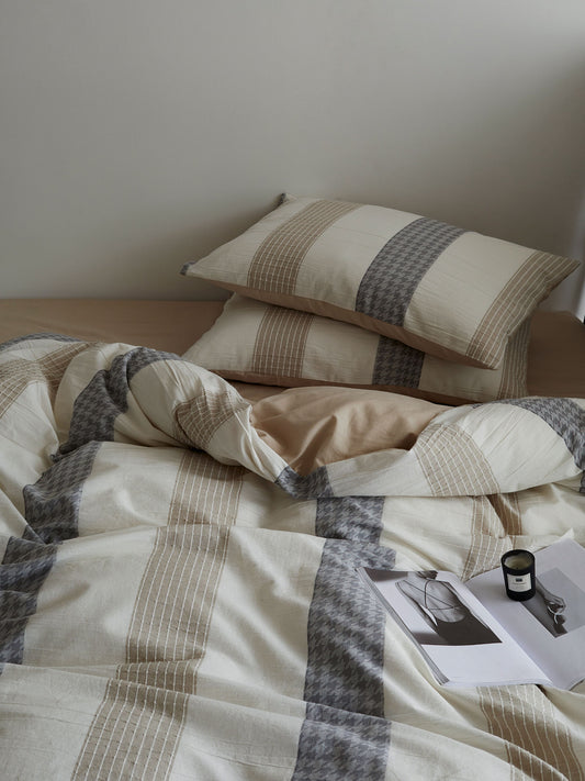 Textured 100% Cotton Beige Duvet Cover Set