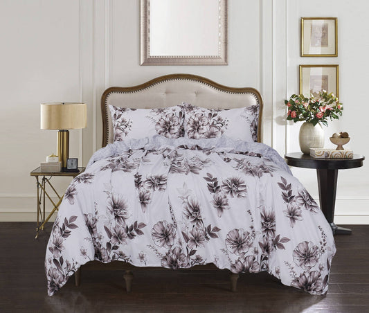 100% Jacquard Micro White and Plum Duvet Cover Set