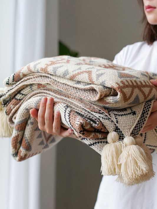 Decorative Throw Beige, Rust and black