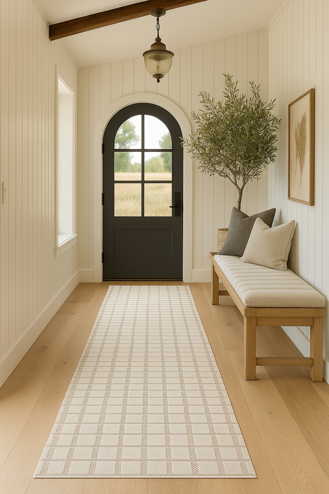 Tapis beige moderne à carreaux Maise