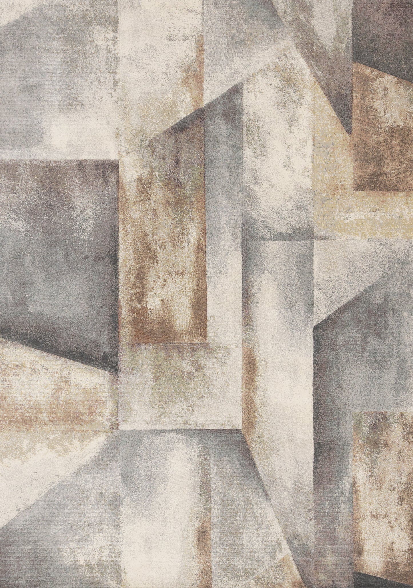Alfombra contemporánea gris con diseño geométrico desgastado