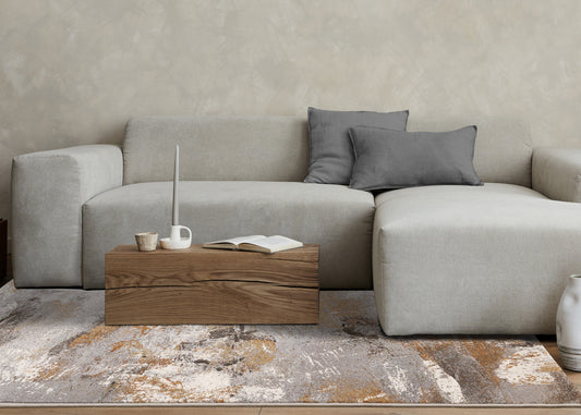 Alfombra contemporánea gris desgastada con borde