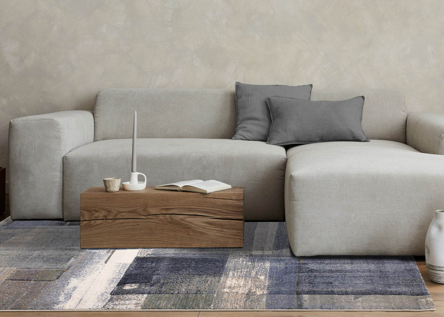 Contemporary Distressed Organic Blue Area Rug