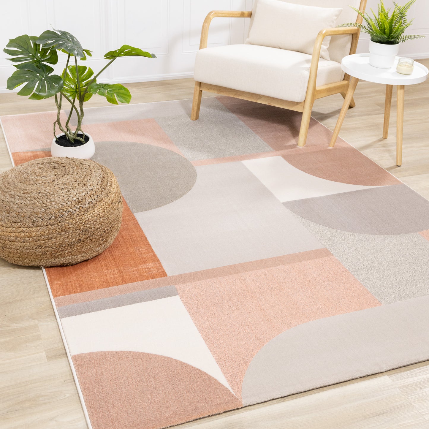 Alfombra geométrica moderna de color rosa