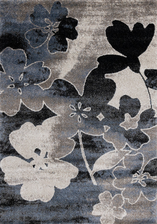 Contemporary Botanical Blue Area Rug