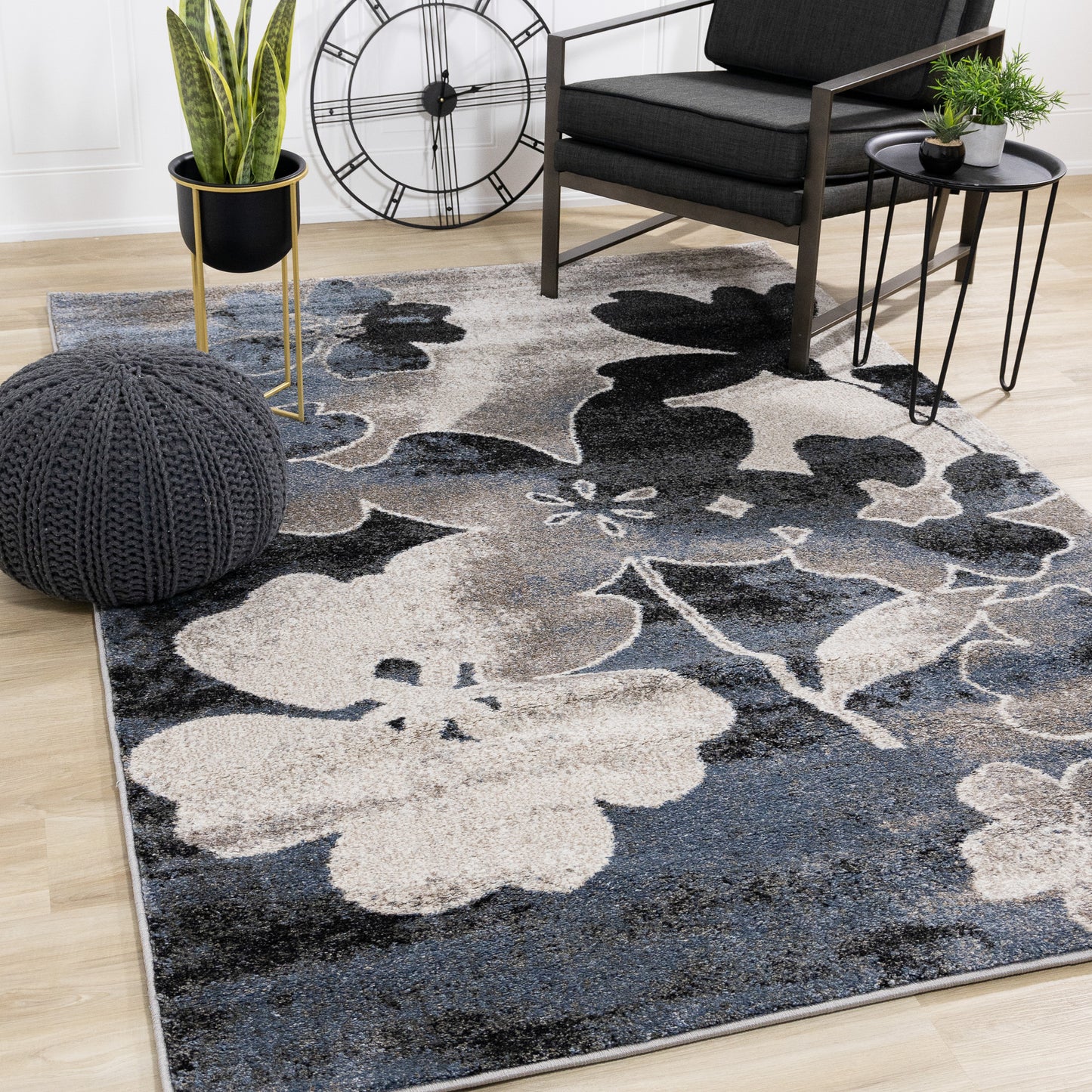 Contemporary Botanical Blue Area Rug