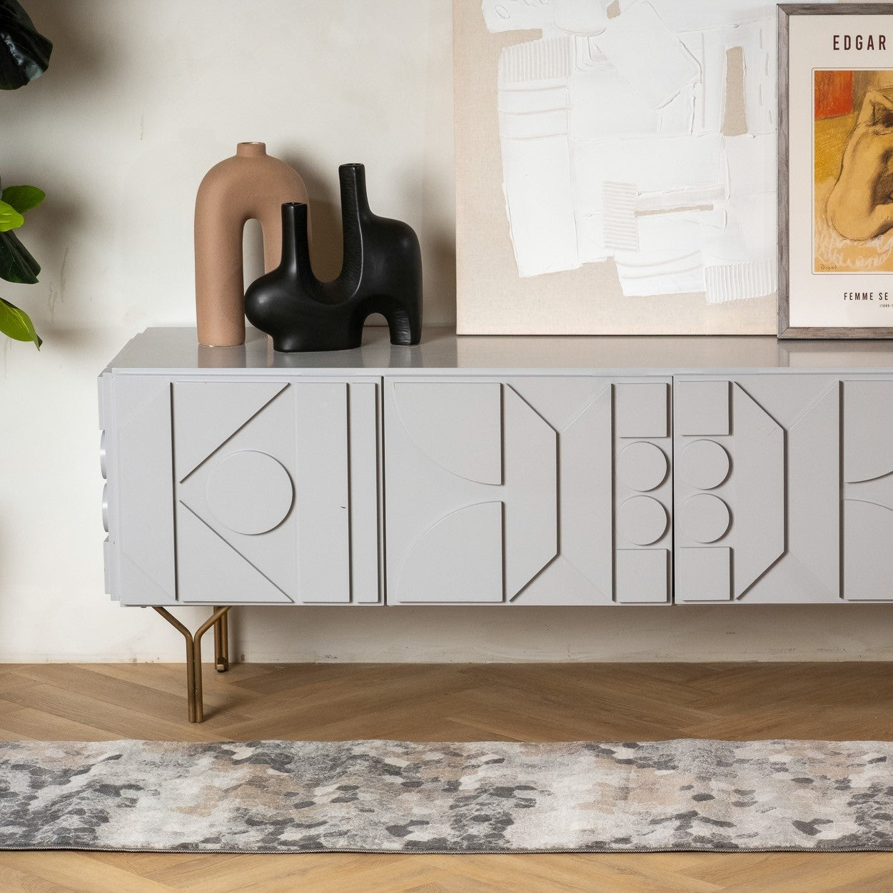 Alfombra geométrica contemporánea gris Havana