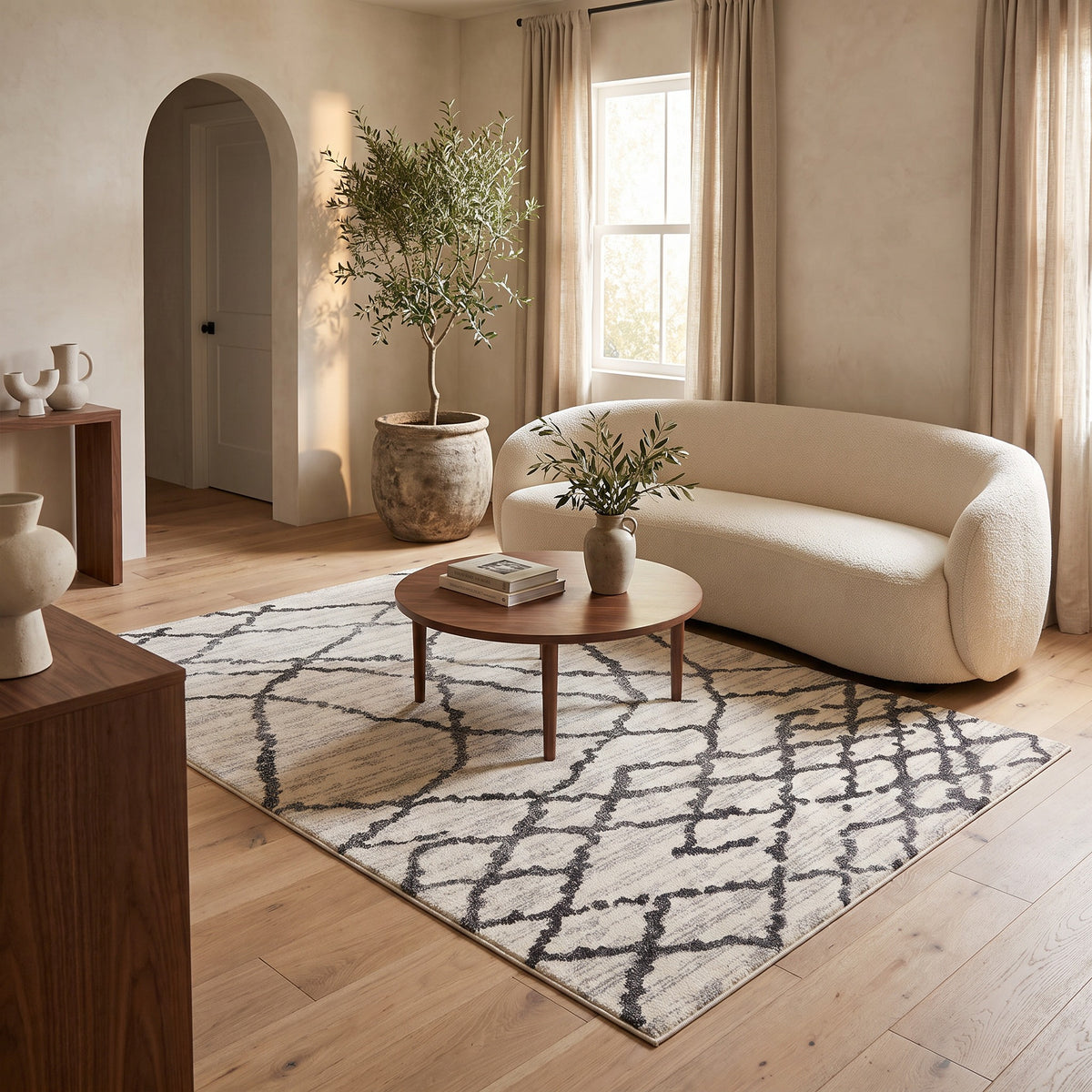 Tapis Amani à treillis contemporain gris et noir