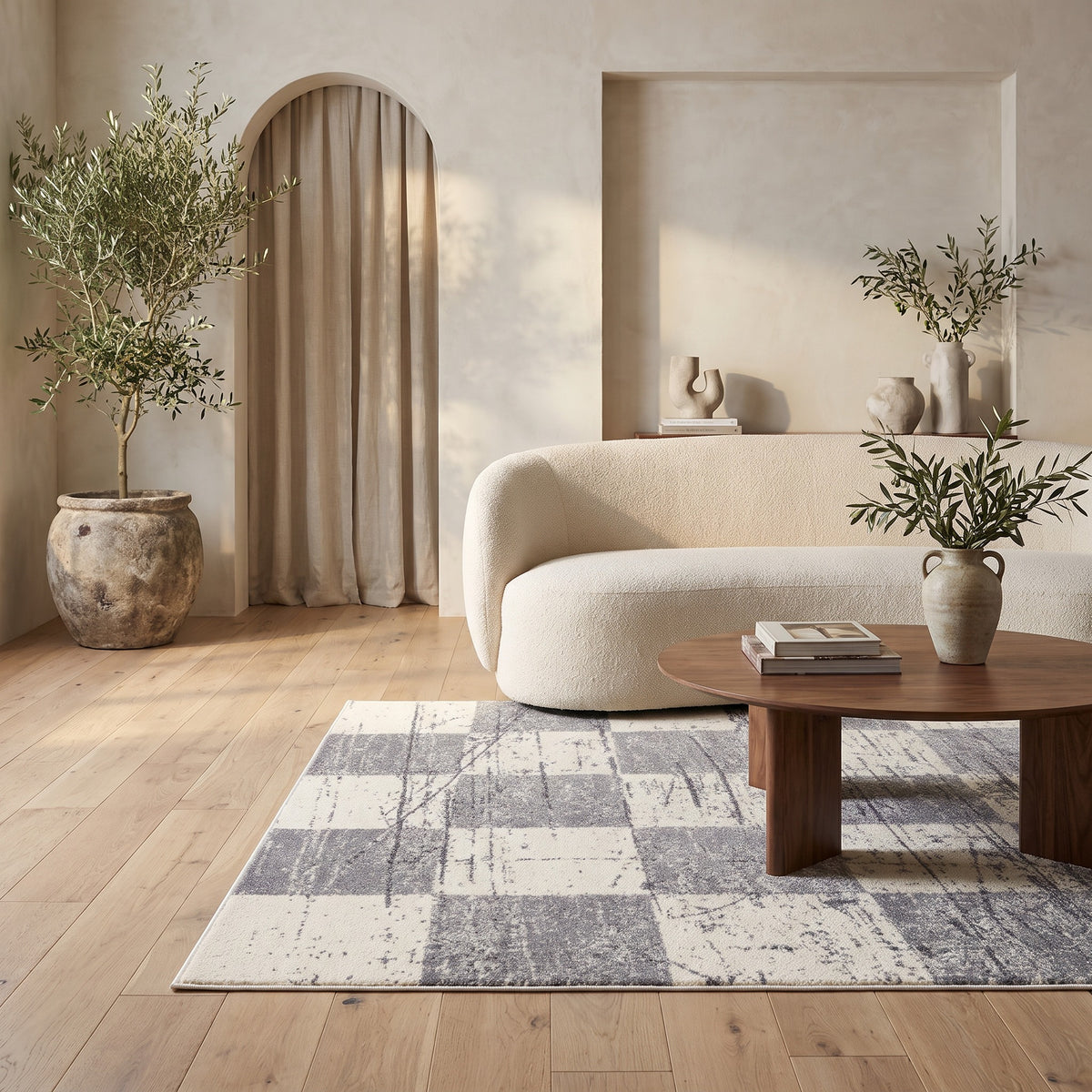 Prana Checkered Contemporary White and Grey Indoor Rug