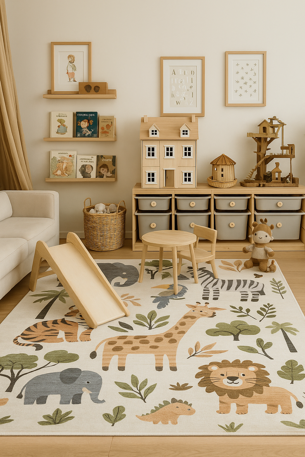 Soft Steps Playtime Animaux de dessin animé, tapis de jeu d'apprentissage éducatif Tapis doux blanc