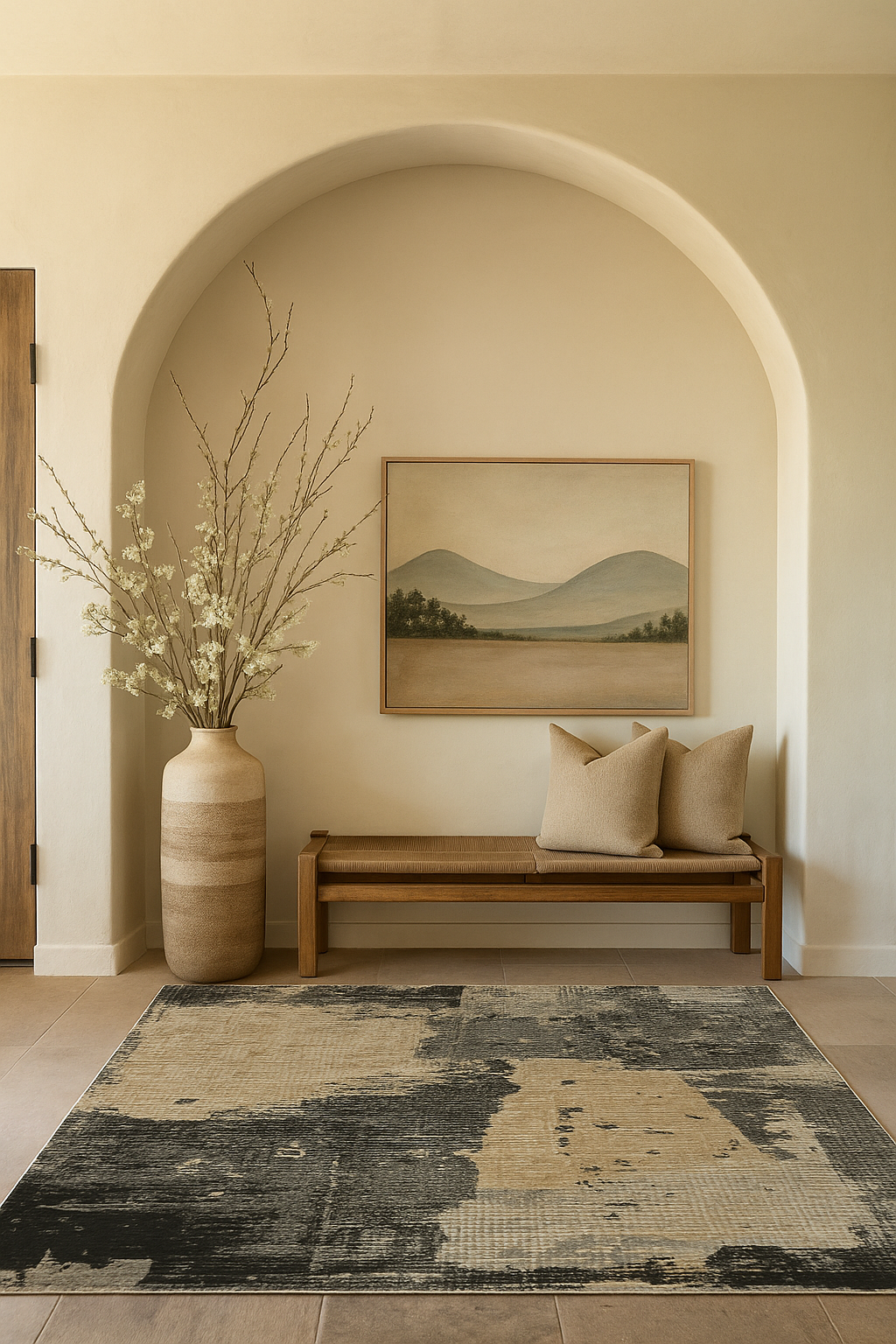 Tapis noir moderne abstrait Nomad