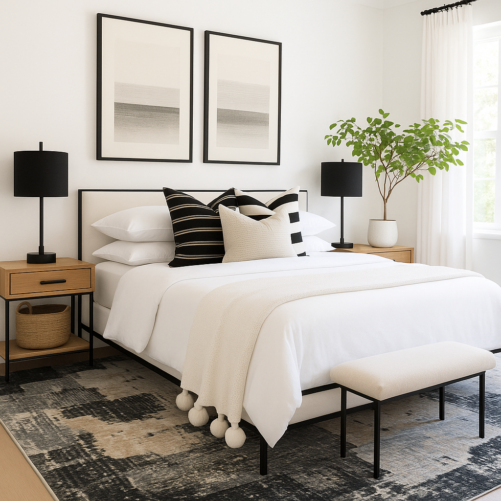 Tapis noir moderne abstrait Nomad