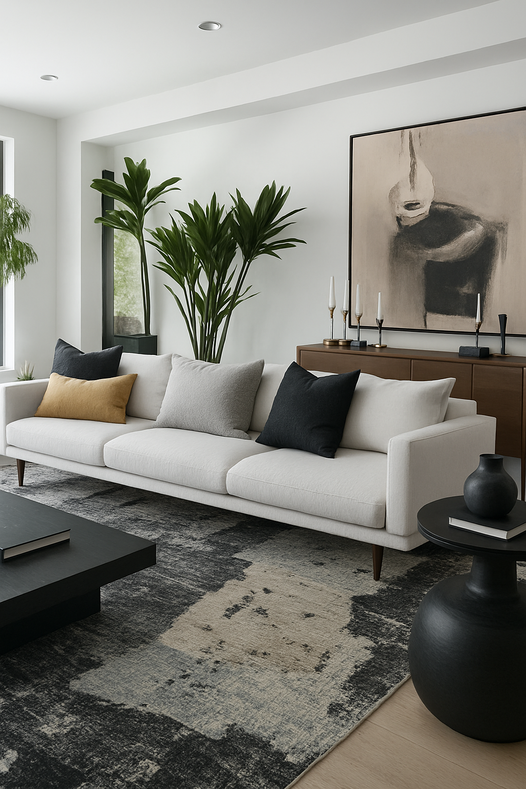 Tapis noir moderne abstrait Nomad
