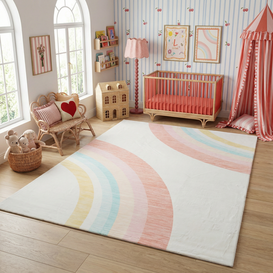 Tapete de juego arcoíris Soft Steps Playtime, alfombra suave rosa