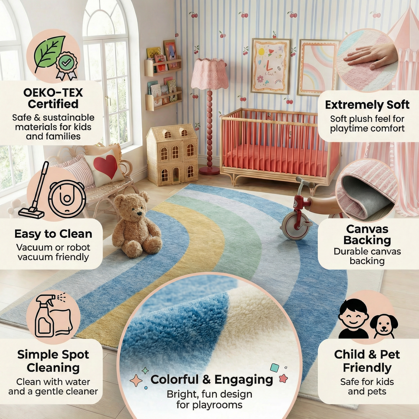 Tapis de jeu arc-en-ciel Soft Steps Playtime, tapis doux bleu clair