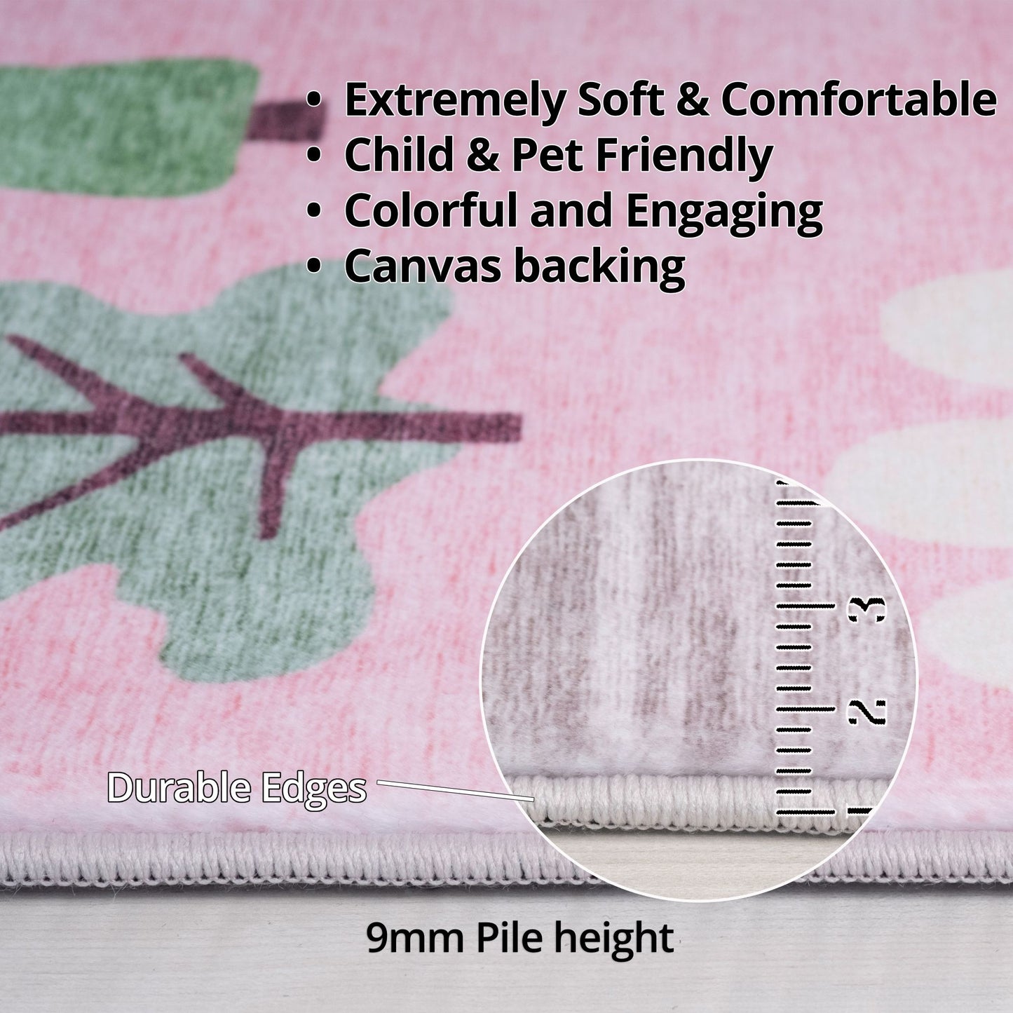 Tapete educativo rosa suave de Soft Steps con unicornios, castillo y mapa de carreteras