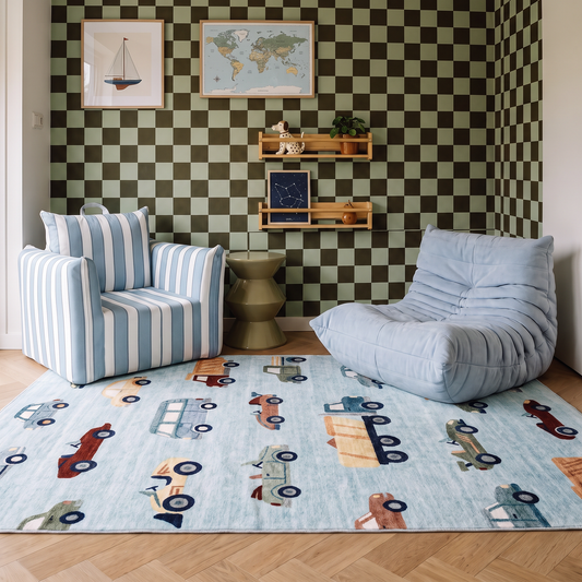 Alfombra de área para niños gris azul con diseño de mapa de Haven City