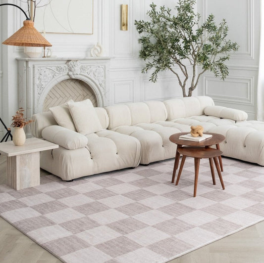 Tapis beige géométrique à carreaux Eclipse