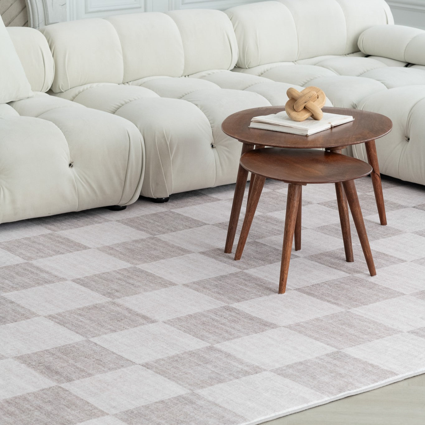 Tapis beige géométrique à carreaux Eclipse