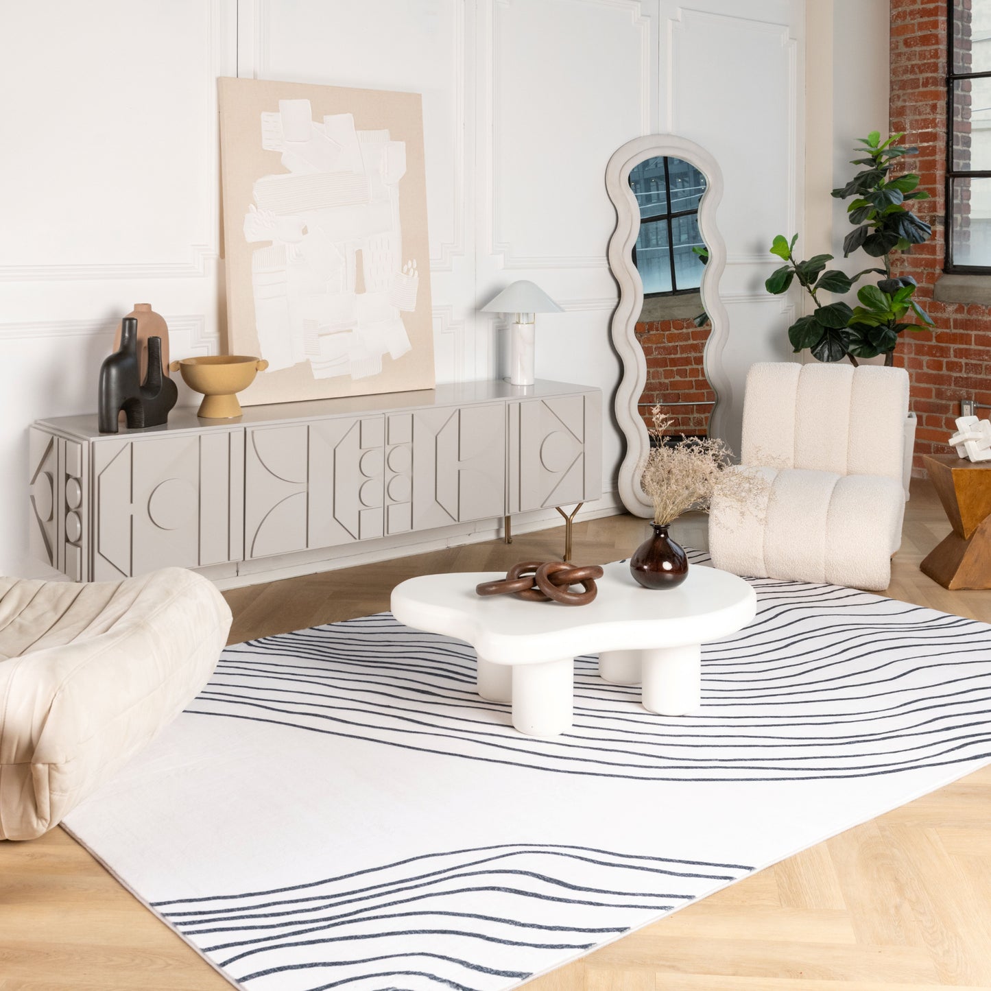Tapis blanc à imprimé zèbre abstrait Eclipse