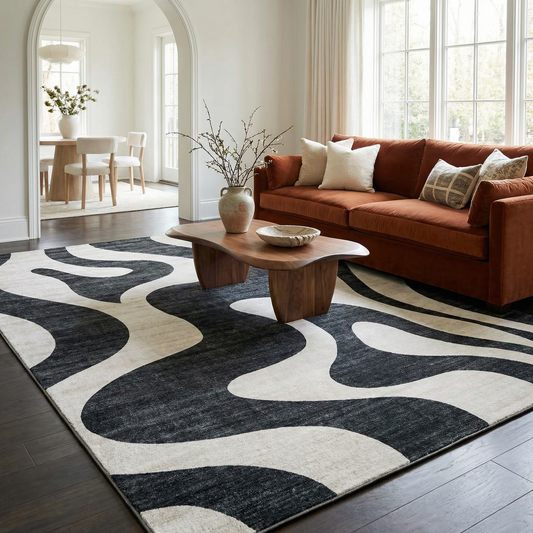 Elliot Abstract Wave Contemporary Black and White Indoor Rug