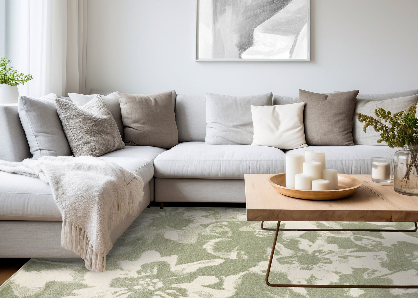 Contemporary Botanical Green Area Rug
