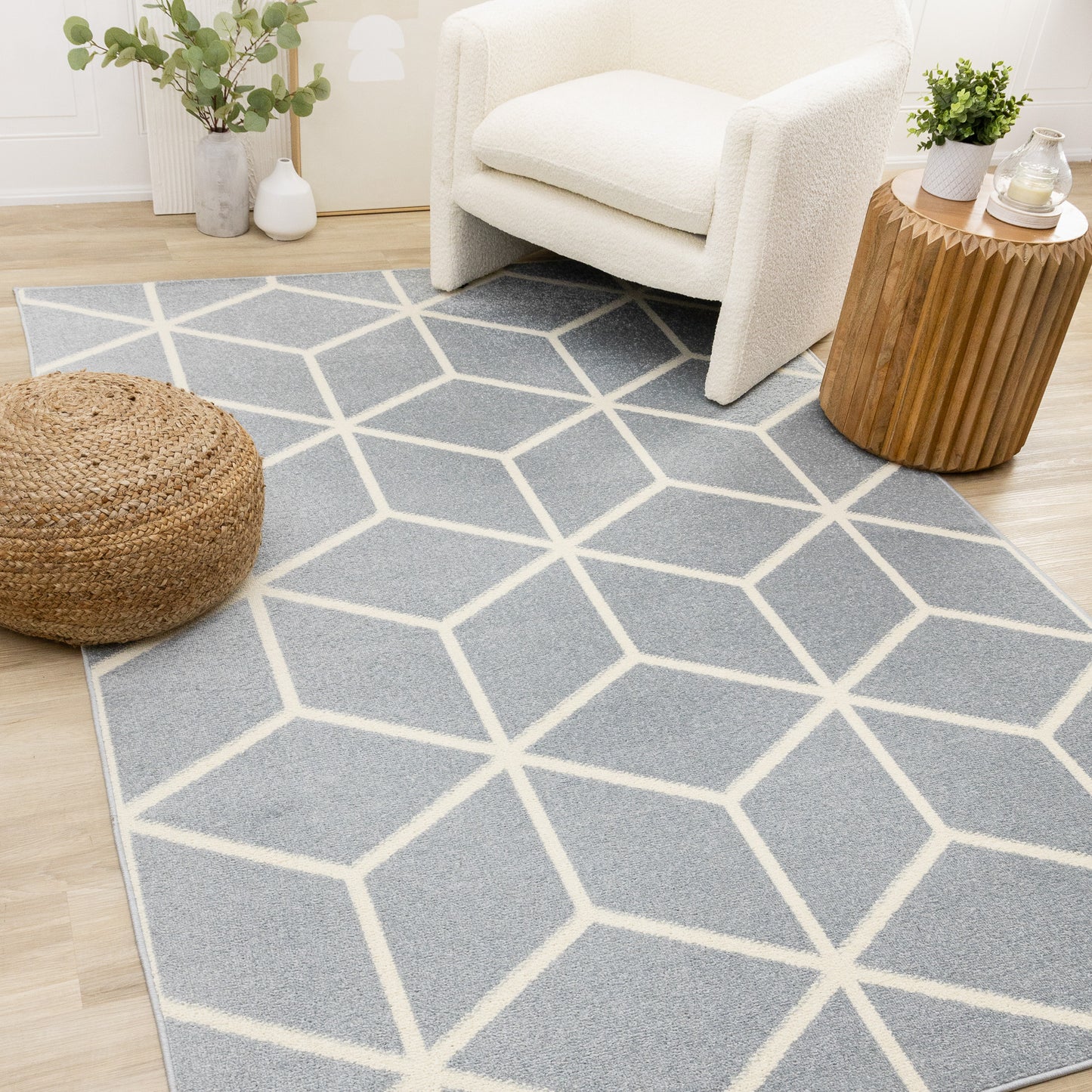 Contemporary Geometric Blue Area Rug