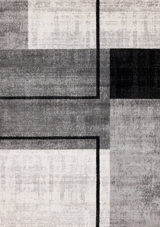 Contemporary Distressed Geometric Grey Area Rug