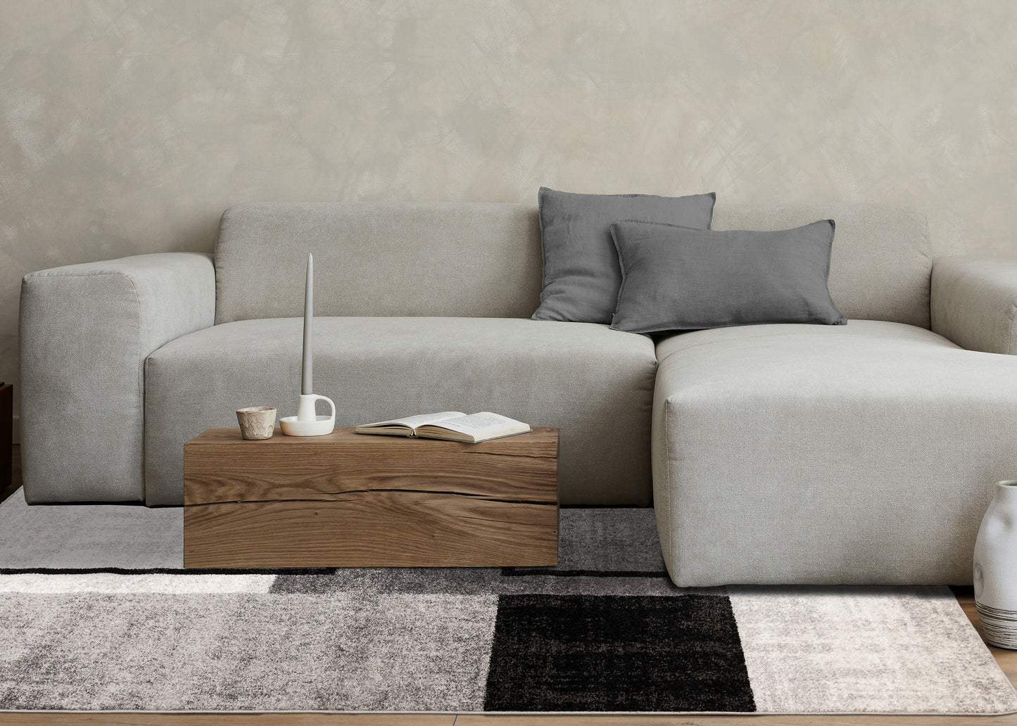 Contemporary Distressed Geometric Grey Area Rug