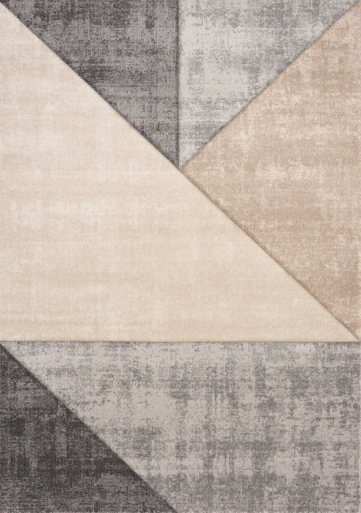 Alfombra moderna con diseño geométrico desgastado en gris