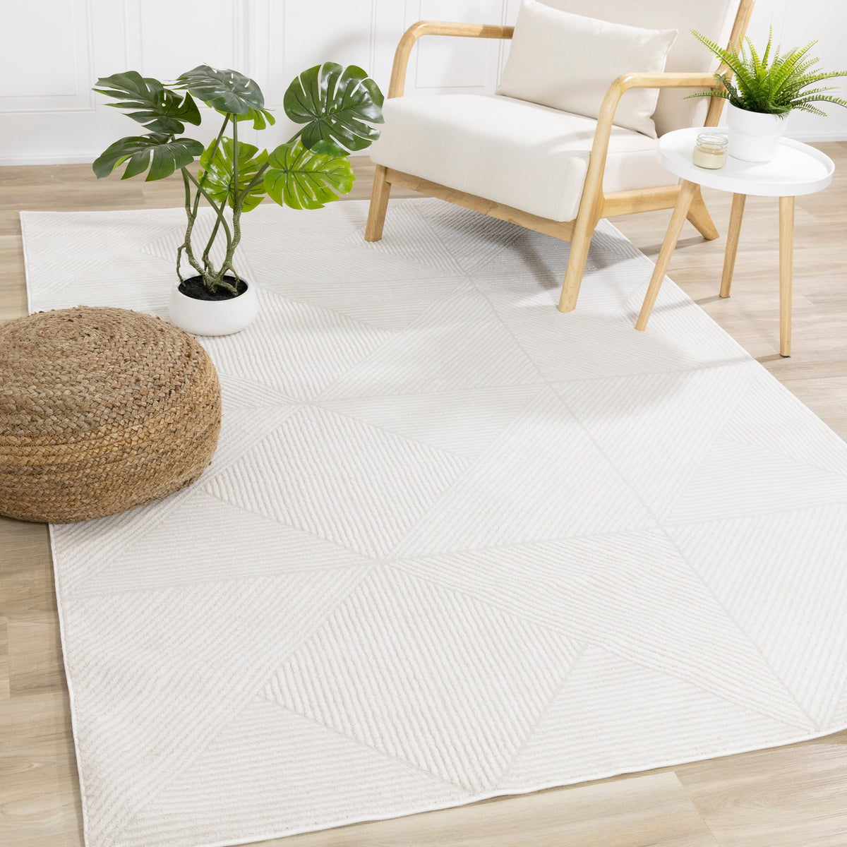 Tapis moderne géométrique uni crème