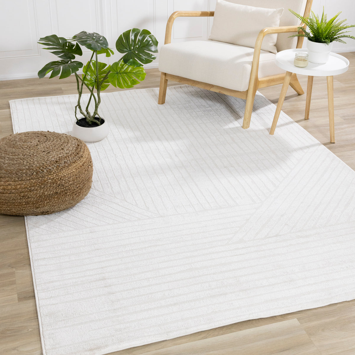 Ellery Striped Tonal Solid Modern Cream Indoor Rug