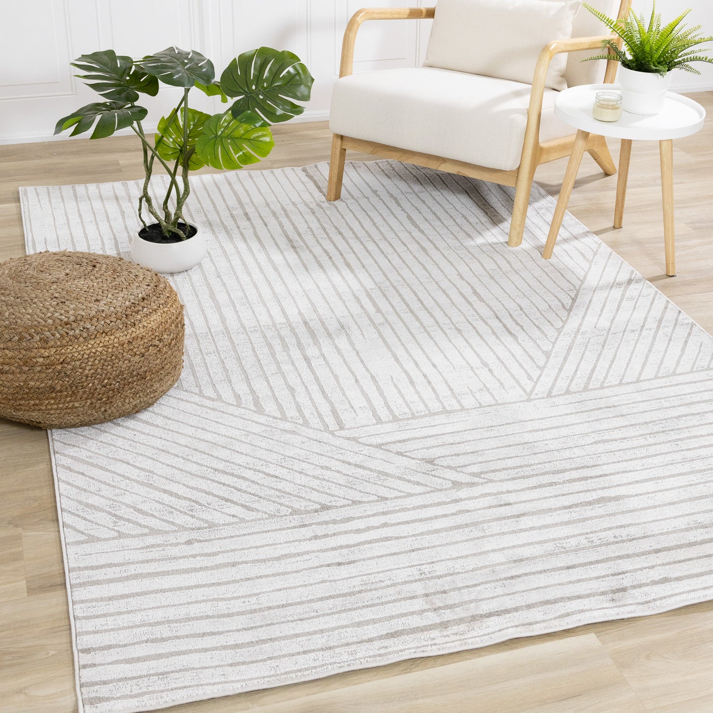 Modern Stripes Tonal Solid Grey Area Rug