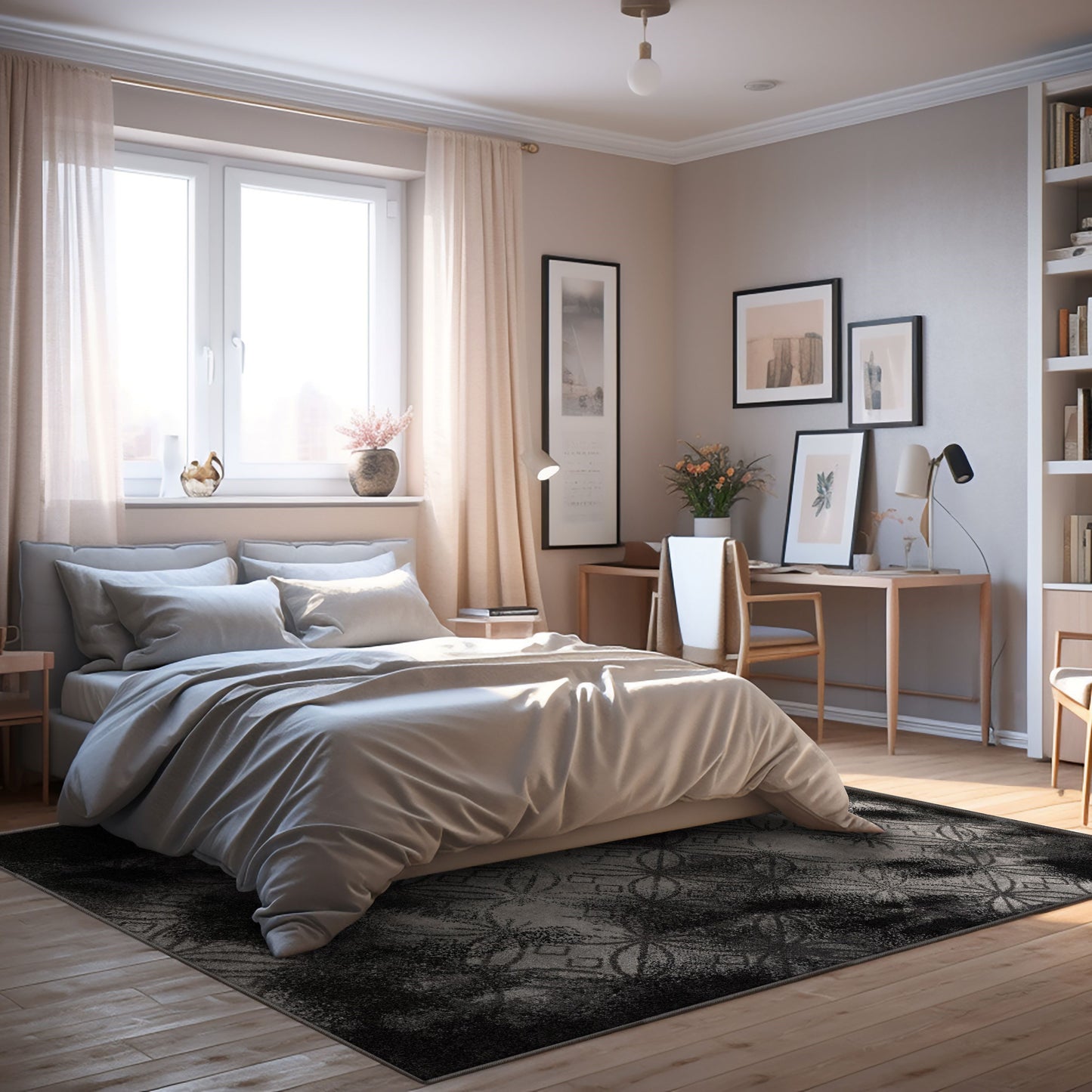 Tapis noir contemporain scandinave en peluche de Nouvelle-Zélande