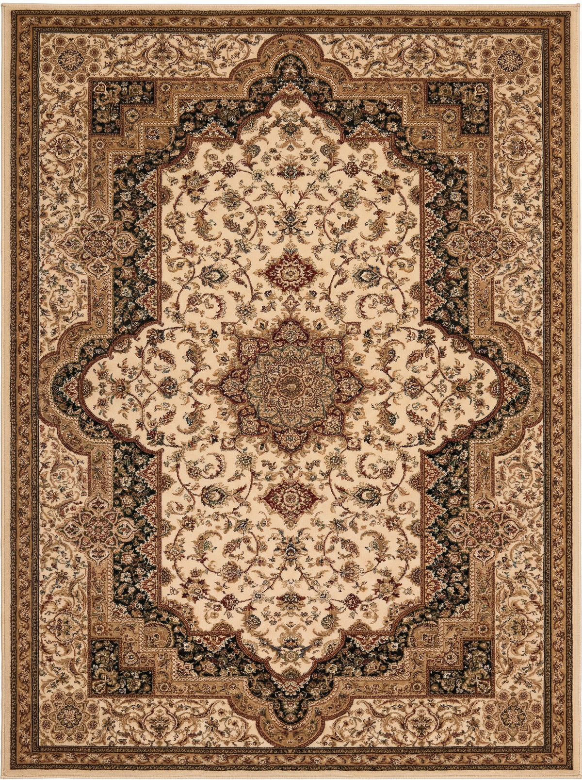 Tapis Hadi persan à médaillon traditionnel crème et noir