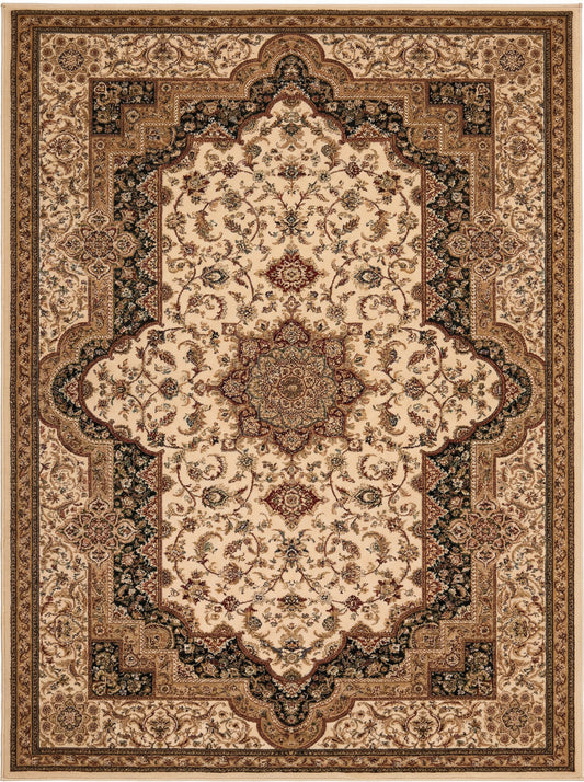 Tapis crème traditionnel persan majestueux