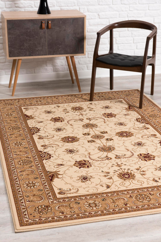 Tapis persan traditionnel beige majestueux
