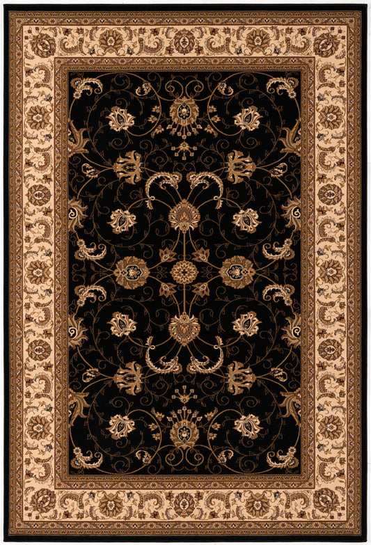 Tapis noir traditionnel persan majestueux