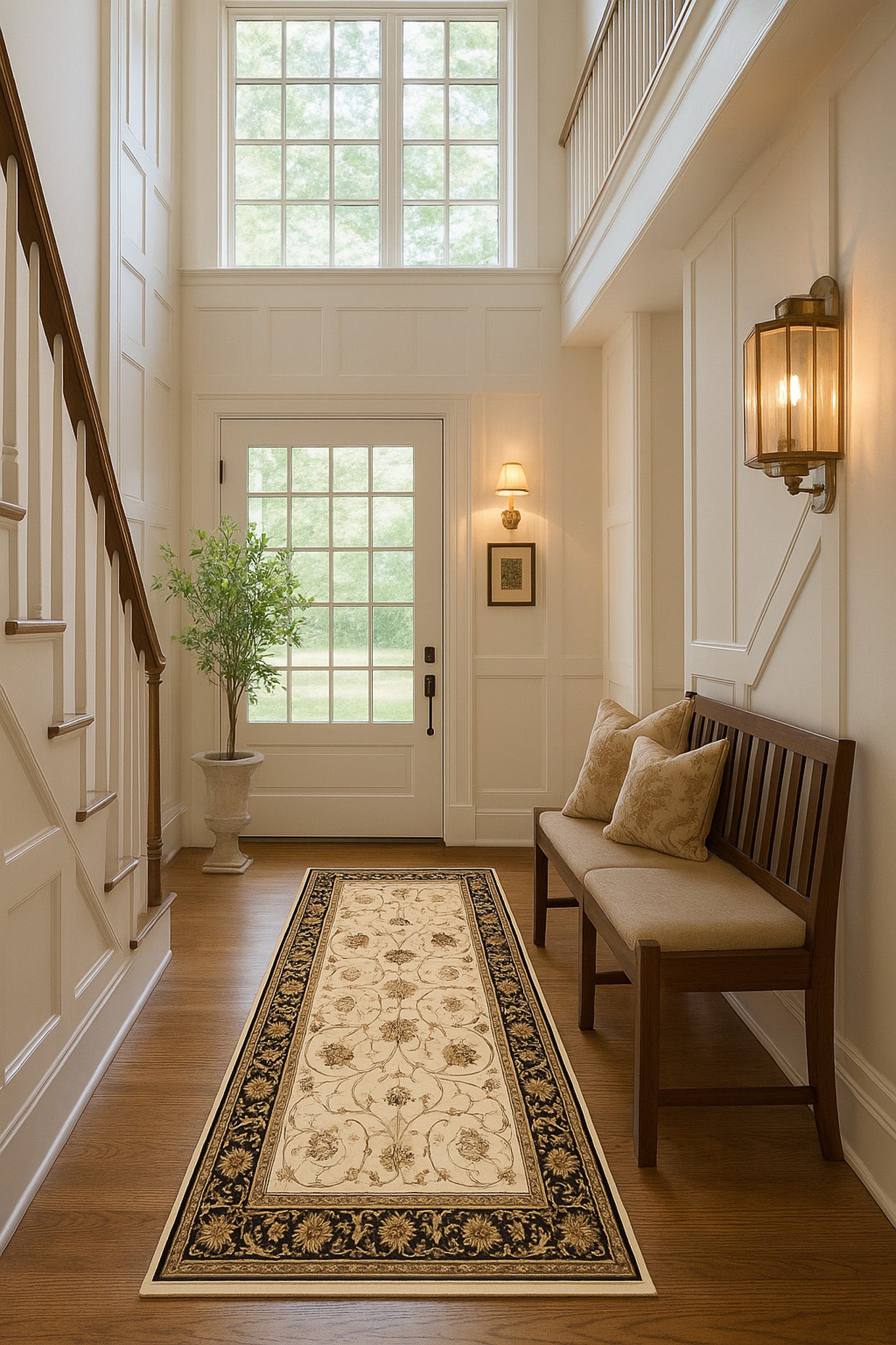 Tapis persan traditionnel beige majestueux