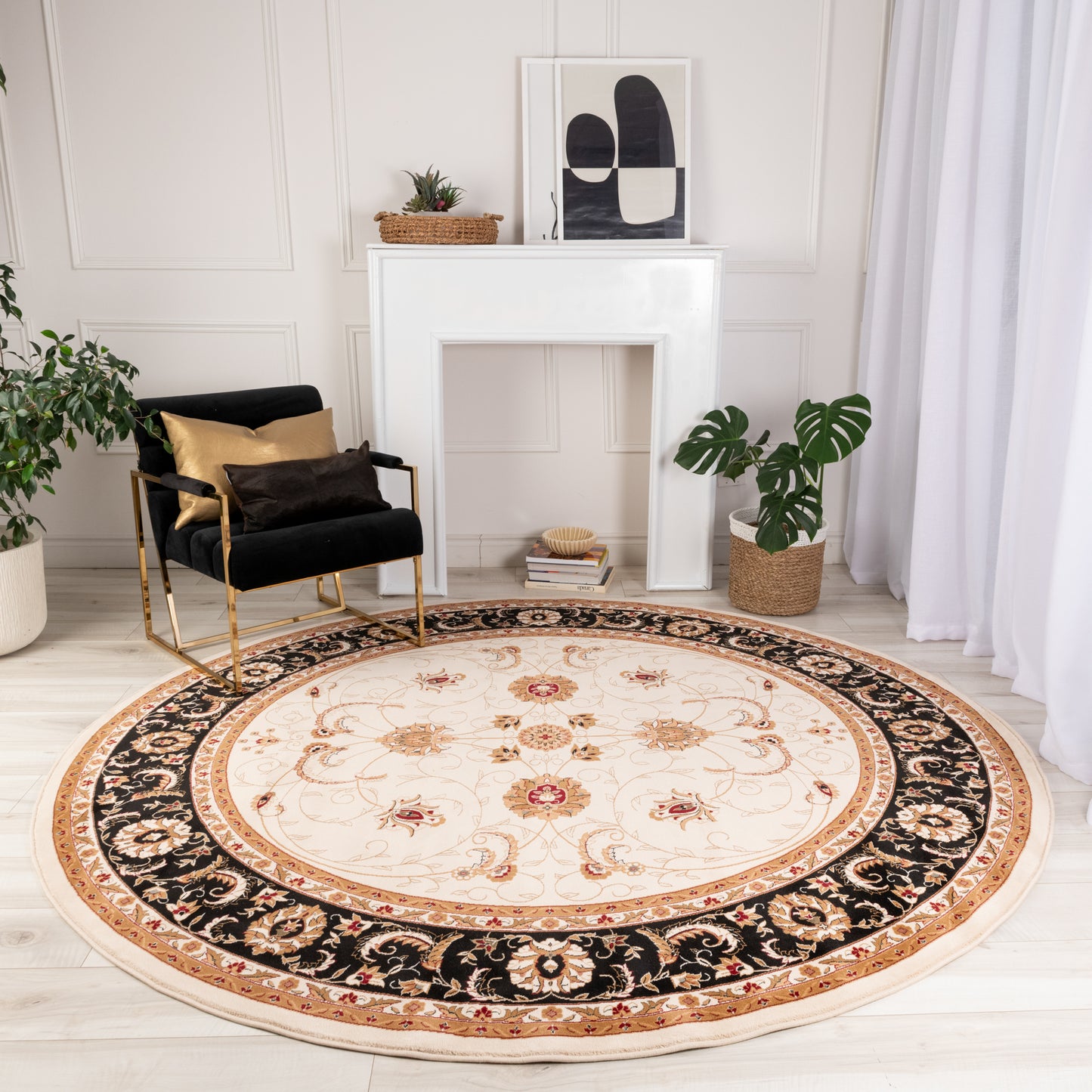 Tapis persan traditionnel beige majestueux