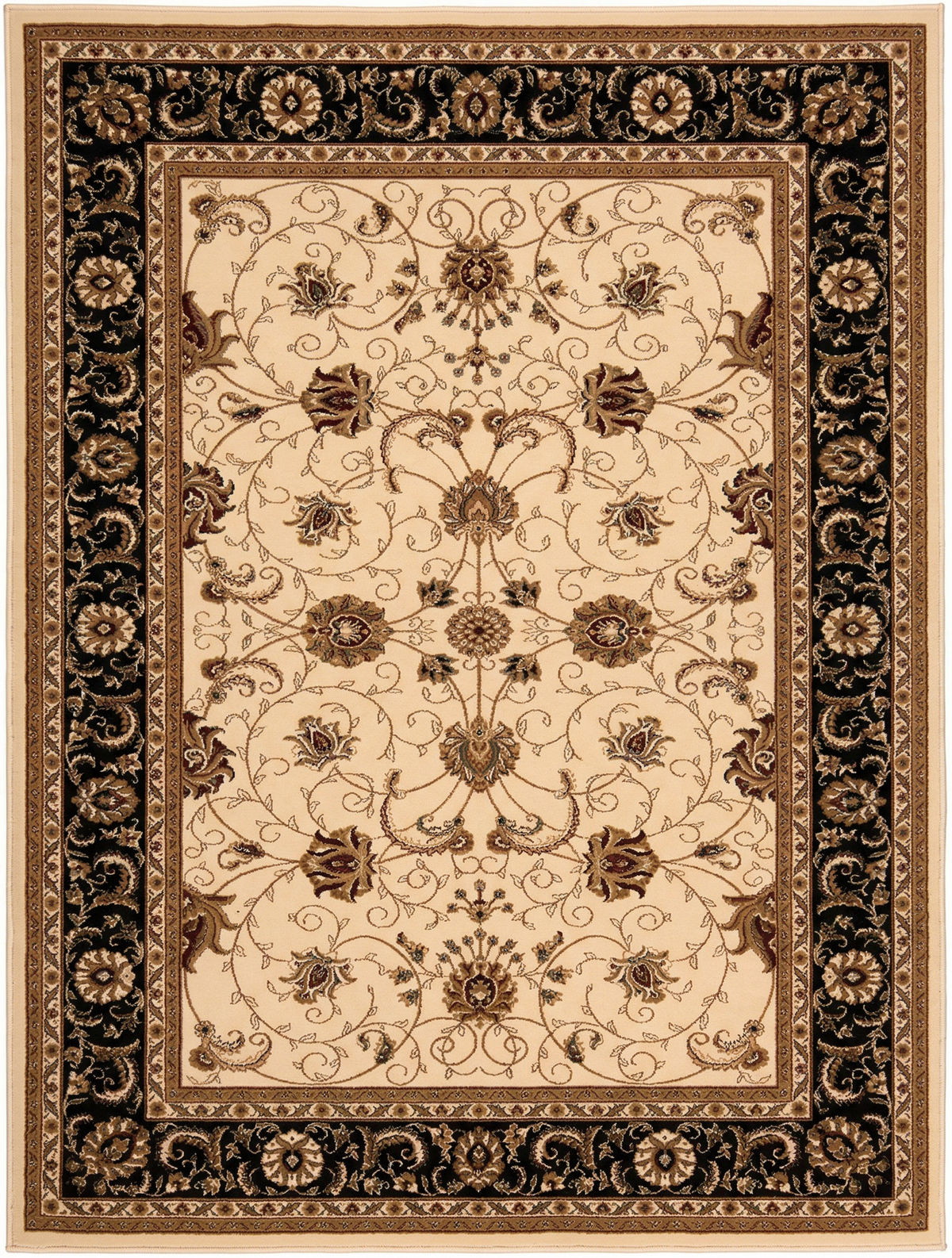 Tapis Fayez persan à médaillon traditionnel beige et noir
