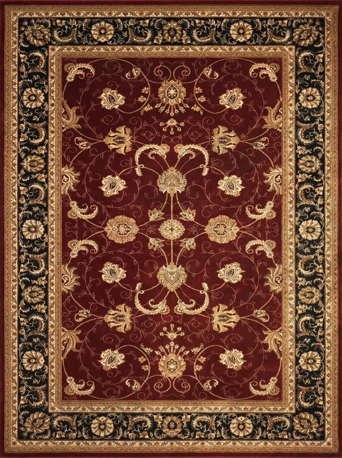 Alfombra de interior tradicional de medallón persa Fayez, roja y negra