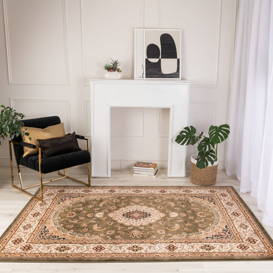 Majestuosa alfombra tradicional persa verde