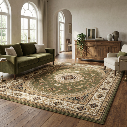 Tapis vert traditionnel persan majestueux