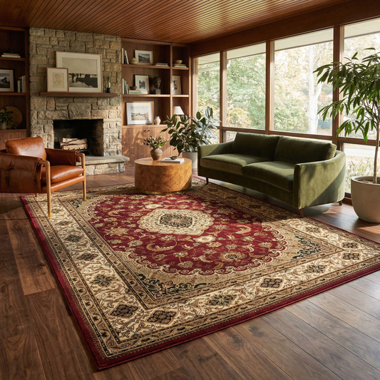 Tapis rouge traditionnel persan majestueux